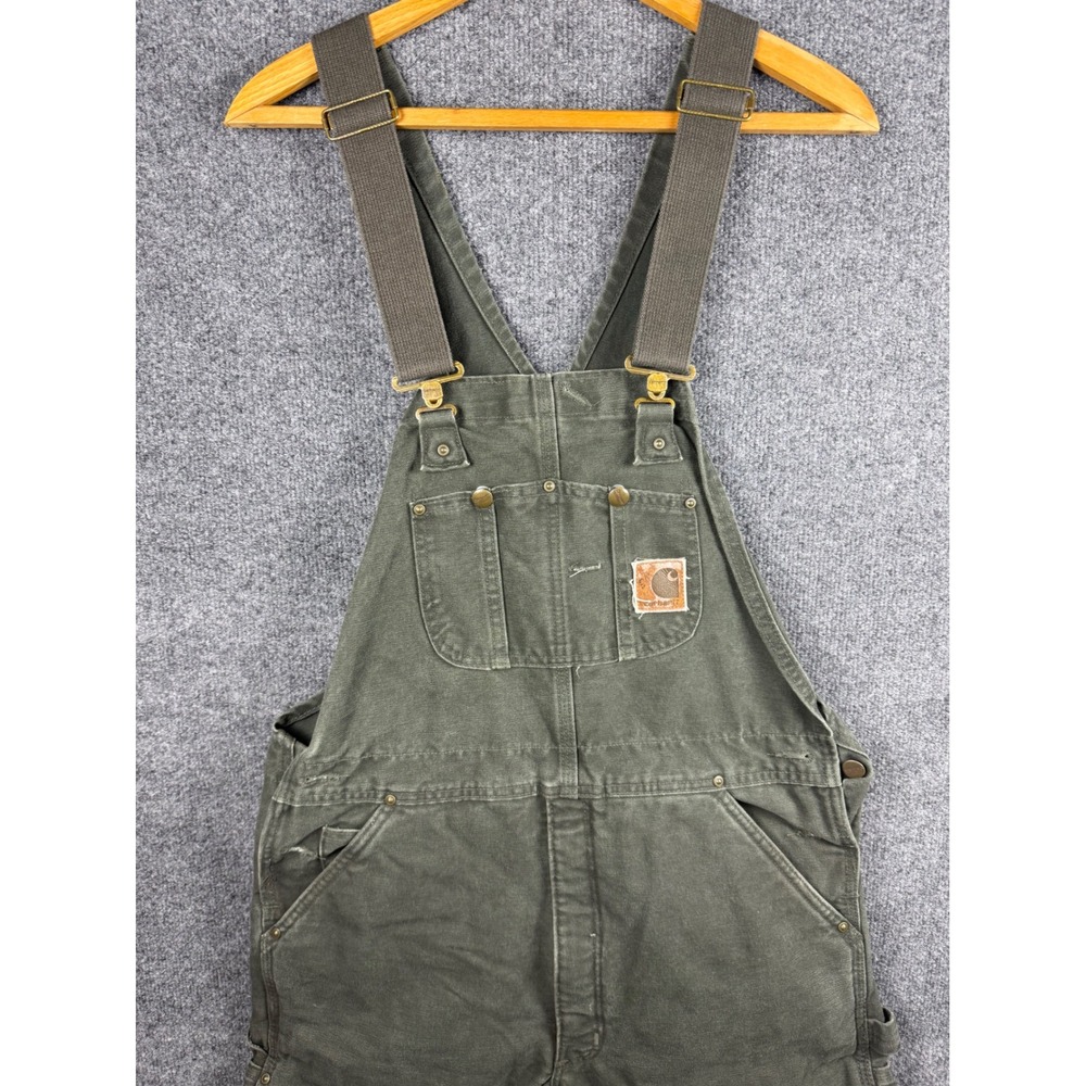 Carhartt R27 MOS Men 34x32 Moss Green Quilt Lined Duck Bib Overalls Made in USA